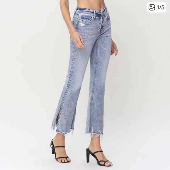 VERVET BY FLYING MONKEY High-Rise Side Slit Light Blue Crop Flare Jeans - Picture 4 of 12